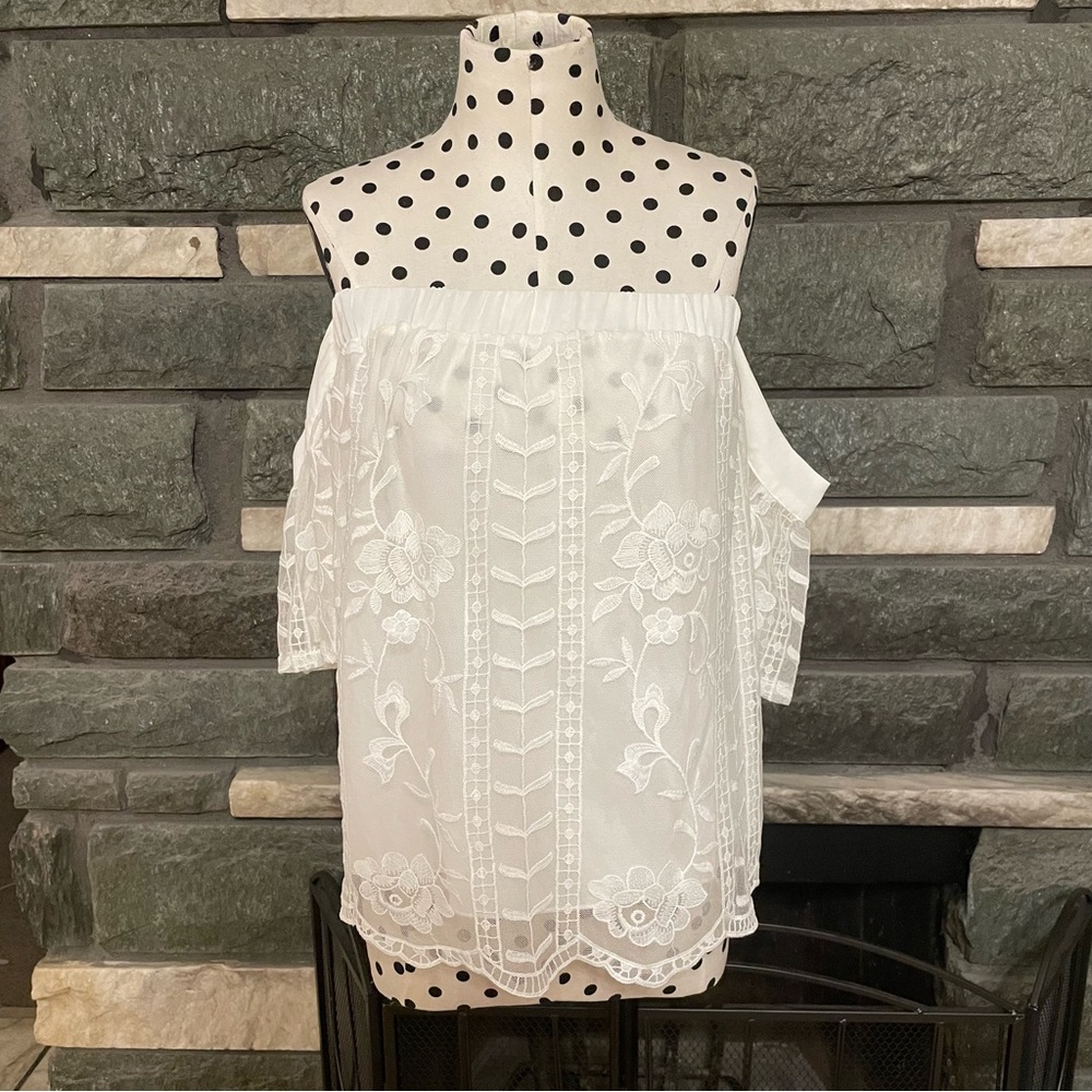 Francesca’s Lace Off Shoulder Top with Sleeves